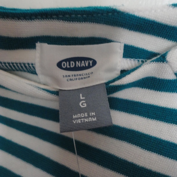 Old Navy White Teal Striped Long Sleeve Blouse - Picture 5 of 6